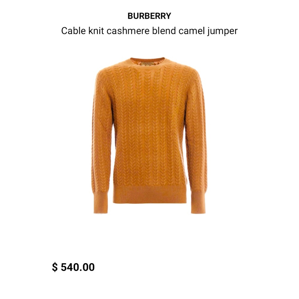 Vintage, distressed, Burberry, cashmere cableknit camel sweater